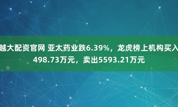 越大配资官网 亚太药业跌6.39%，龙虎榜上机构买入498.73万元，卖出5593.21万元