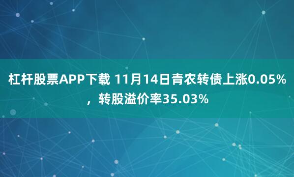 杠杆股票APP下载 11月14日青农转债上涨0.05%，转股溢价率35.03%